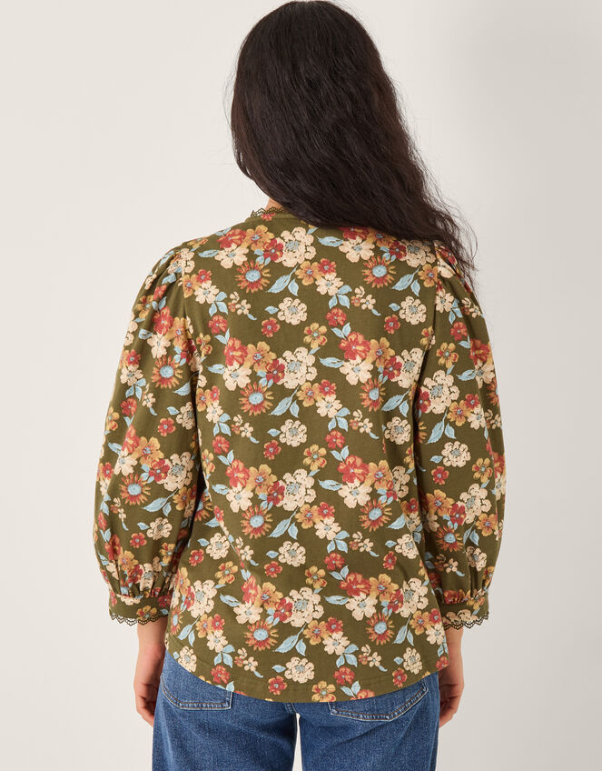 Olive Floral Print Jersey Shirt Green