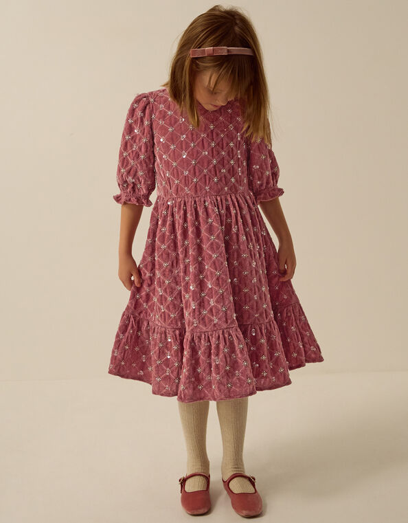 Gracie Embellished Velvet Party Dress, Pink (DARK PINK), large