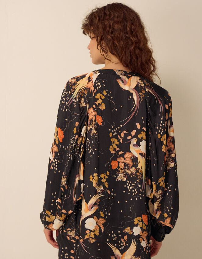 Clemence Seraphine Floral Print Satin Blouson Blouse, Black (BLACK), large