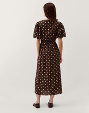 Paris Puff Sleeve Polka Dot Midi Dress, Brown (CHOCOLATE), large