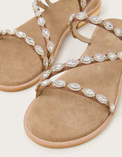 Embellished Leather Sandals, Gold (GOLD), large
