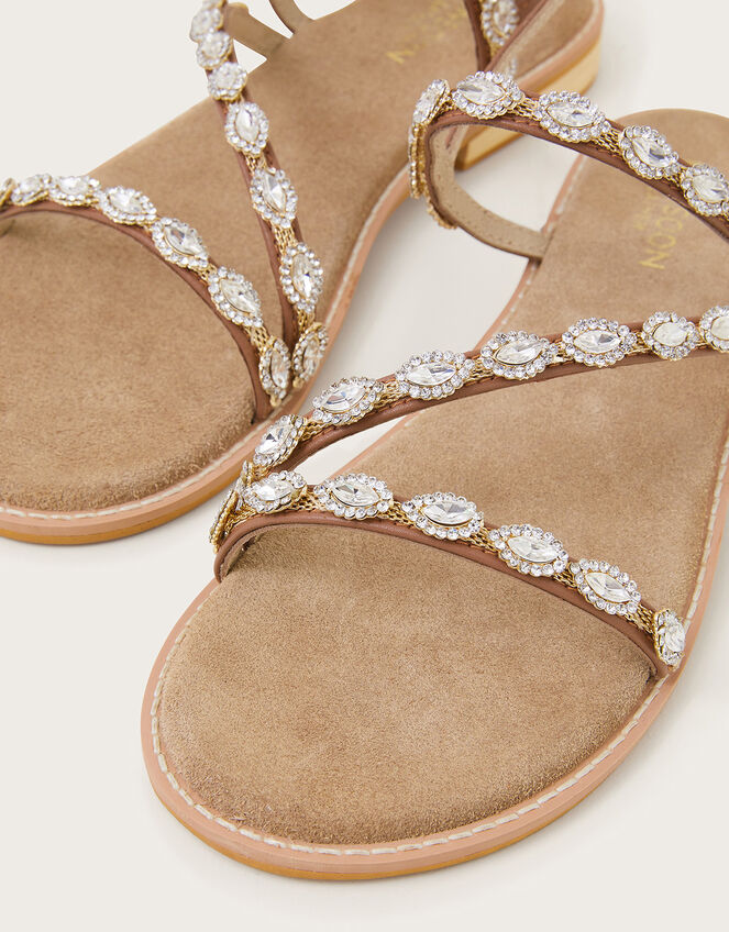Embellished Leather Sandals, Gold (GOLD), large