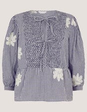 Mimi Embroidered Gingham Top, Black (BLACK), large