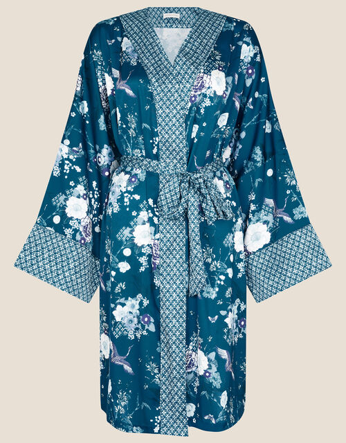 Floral Satin Robe, Teal (TEAL), large