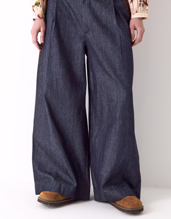 East Jayla Embroidered Denim Trousers, Blue (NAVY), large