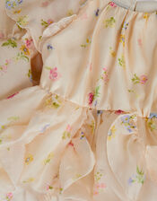 Ditsy Floral Ruffle Party Dress, Yellow (LEMON), large