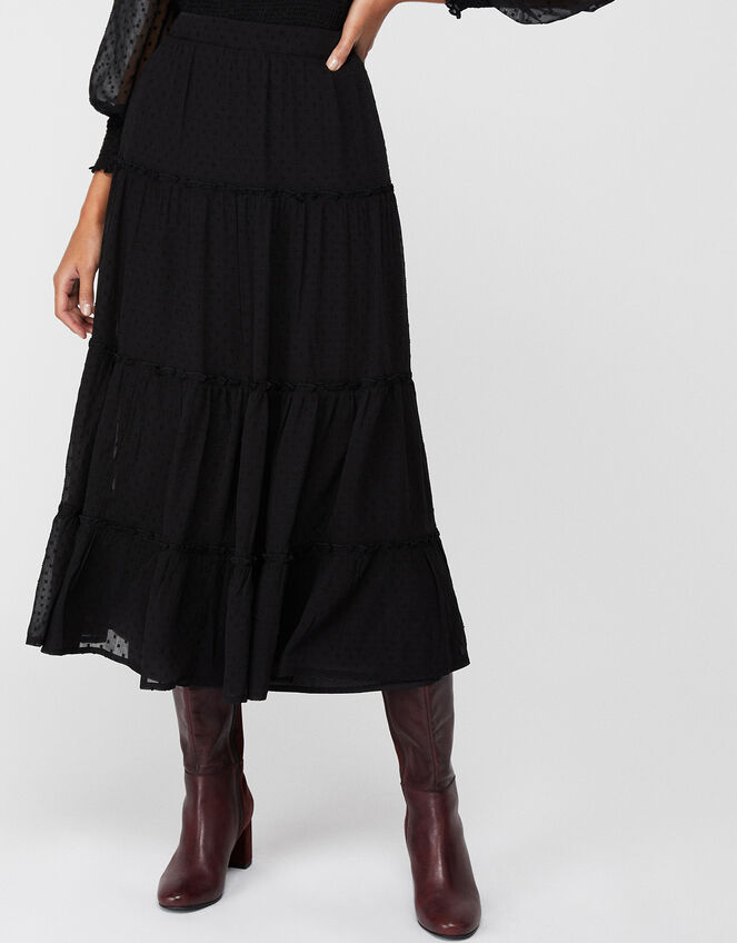 Jasmine Spot Print Midi Skirt, Black (BLACK), large