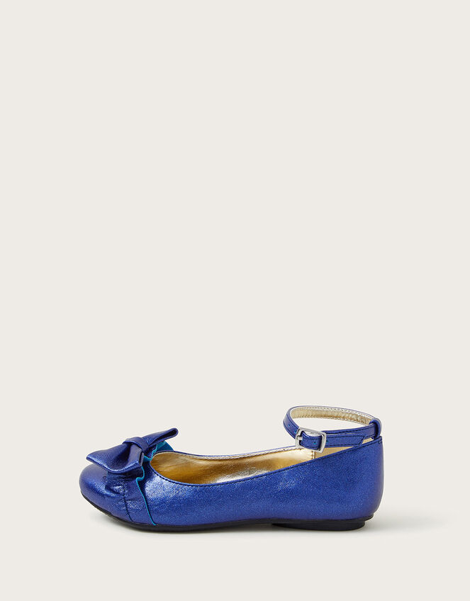 Bow Ruffle Ballet Flats, Blue (NAVY), large