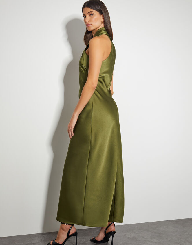 Jodie Halter Satin Maxi Dress, Green (KHAKI), large