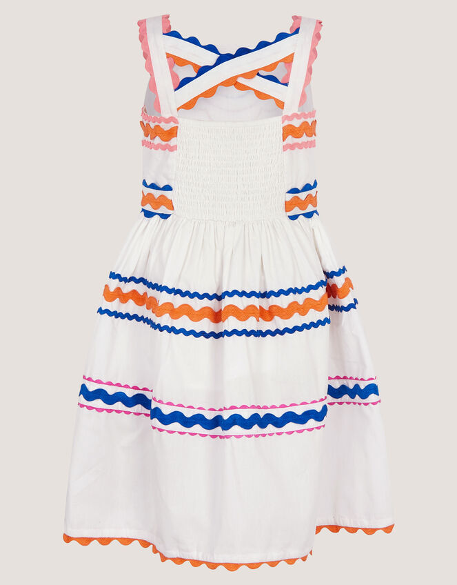 Ric Rac Embroidered Cotton Dress, White (WHITE), large