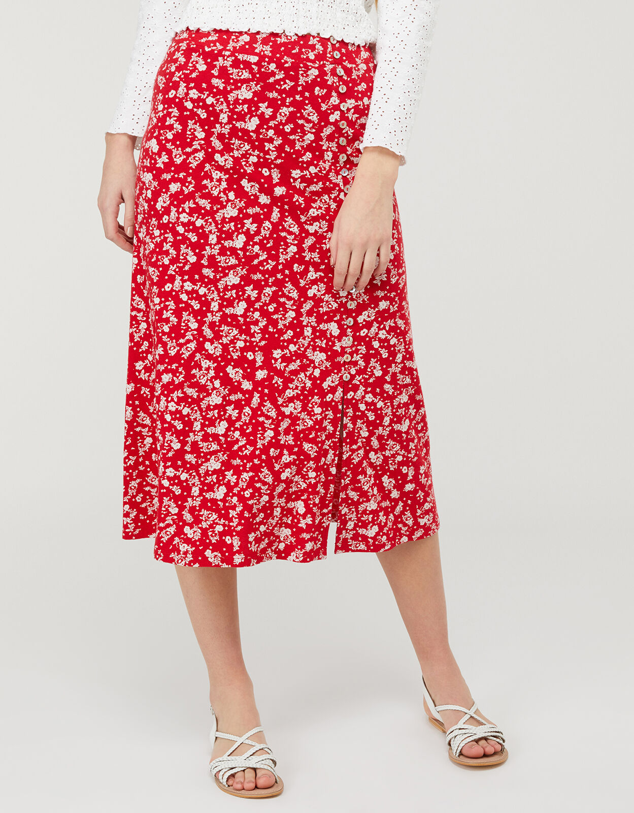 Red and white floral skirt