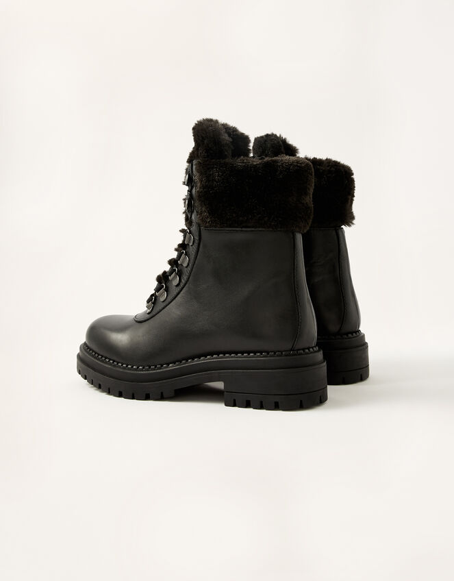 Faux Fur Trim Biker Boots, Black (BLACK), large