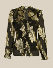 Rowena Floral Print Ruffle Blouse, Black (BLACK), large