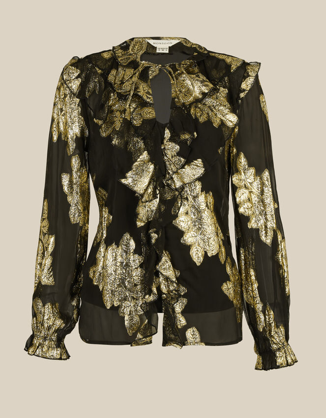 Rowena Floral Print Ruffle Blouse, Black (BLACK), large