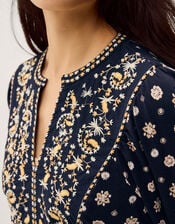 Bonny Floral Print Jersey Midi Dress, Blue (NAVY), large