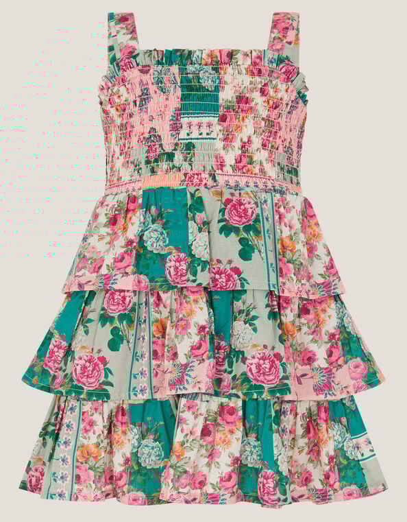 Baby Floral Patchwork Tiered Dress, Green (GREEN), large