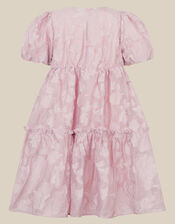 Saffron Sequin Collar Floral Jacquard Party Dress, Pink (PINK), large