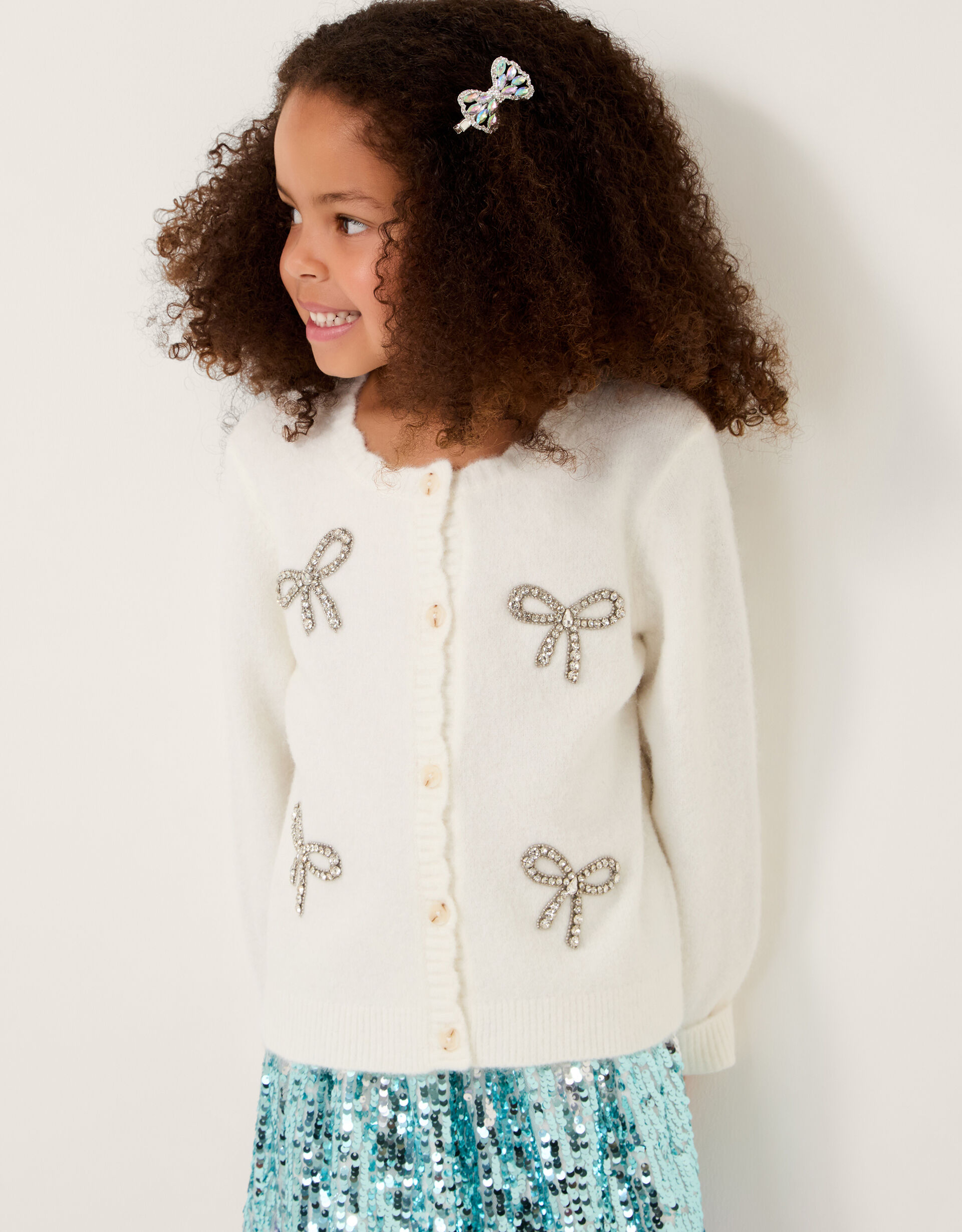 Bow Embellished Cardigan Ivory