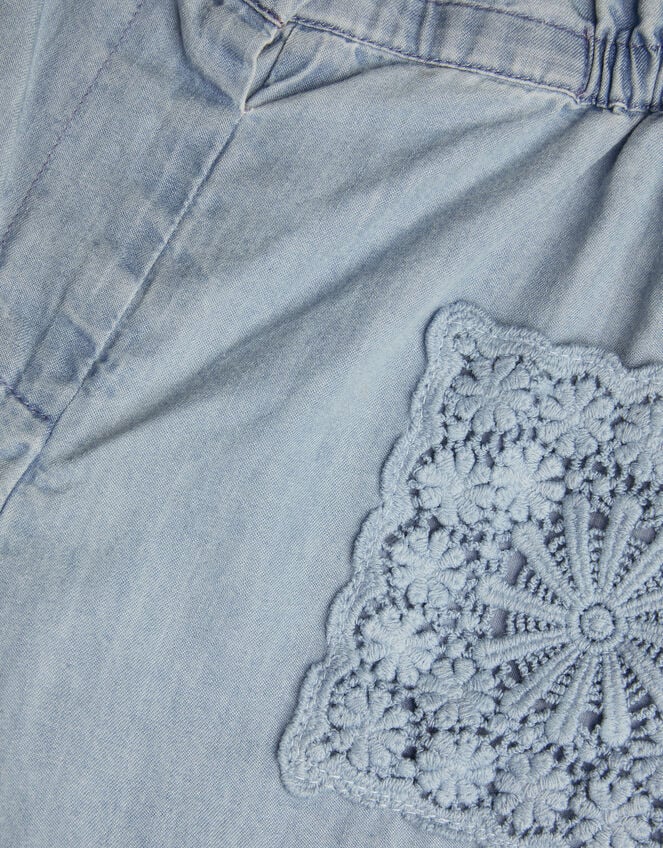 Wide Leg Chambray Trousers, Blue (BLUE), large