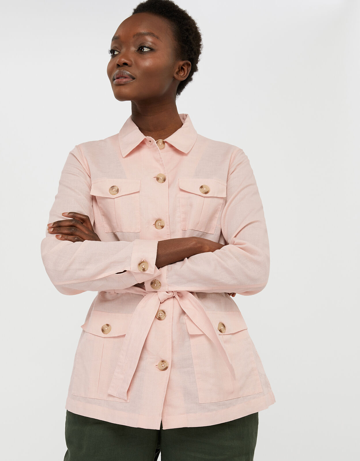 Pink linen jacket sales womens