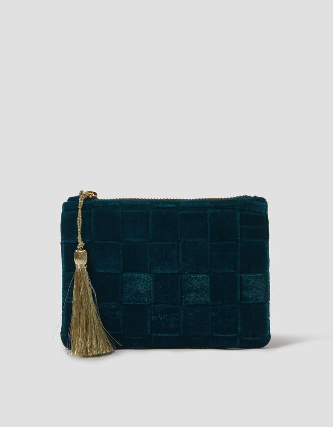 Woven Velvet Coin Purse, Teal (TEAL), large