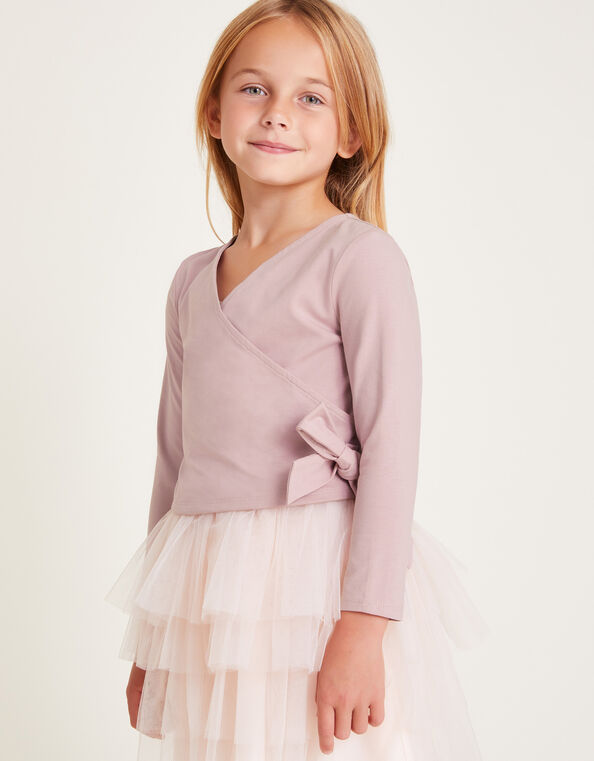 Long Sleeve Dance Wrap Top, Purple (LILAC), large