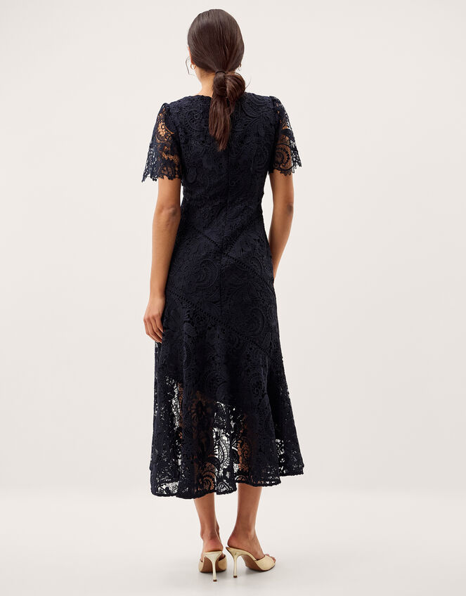 Harper Square Neck Lace Midi Dress Blue