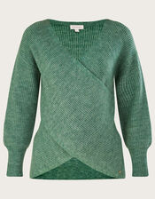 Super-Soft Ribbed Ballet Wrap Jumper, Green (GREEN), large