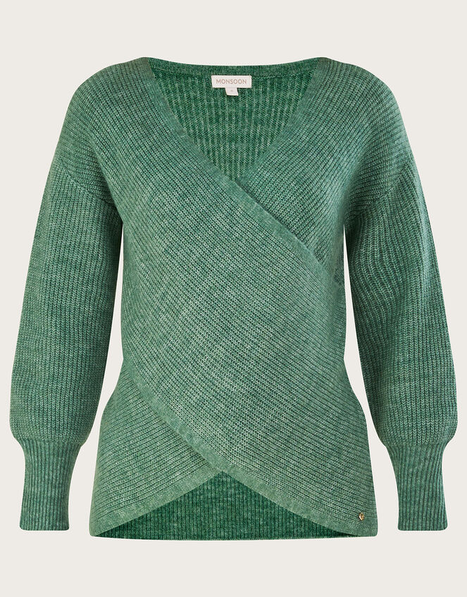 Super-Soft Ribbed Ballet Wrap Jumper, Green (GREEN), large