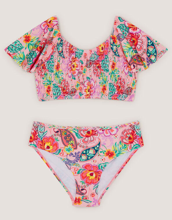 Floral Paisley Short Sleeve Bikini Set, Multi (MULTI), large