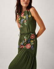 Odelle Floral Embroidered Midi Dress, Green (KHAKI), large