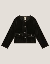 Heart Button Velvet Jacket, Black (BLACK), large