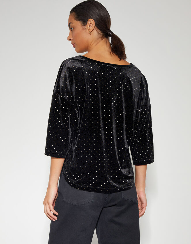 Nala Spot Velvet V-Neck Top, Black (BLACK), large