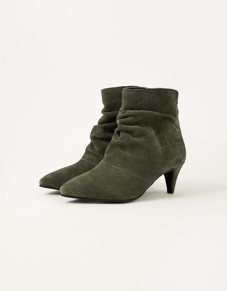 Slouch Suede Kitten Boots Green, Green (KHAKI), large