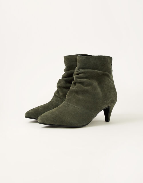 Slouch Suede Kitten Boots, Green (KHAKI), large