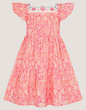 Embroidered Shell Print Dress, Pink (PINK), large