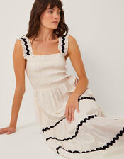 Tabitha Sleeveless Smocked Midi Dress, Ivory (IVORY), large