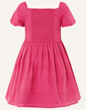 Check Puff Sleeve Dress, Pink (BRIGHT PINK), large