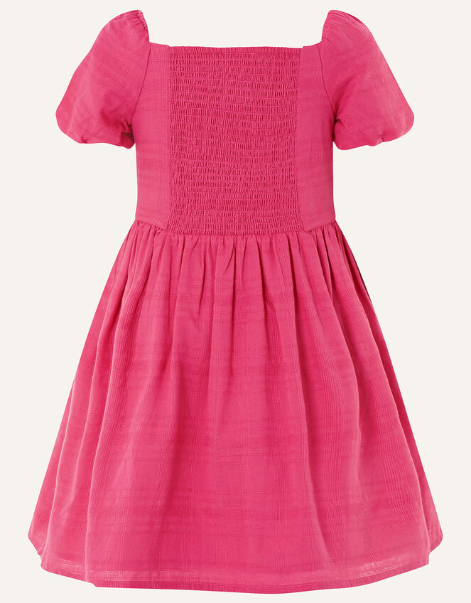 Check Puff Sleeve Dress, Pink (BRIGHT PINK), large