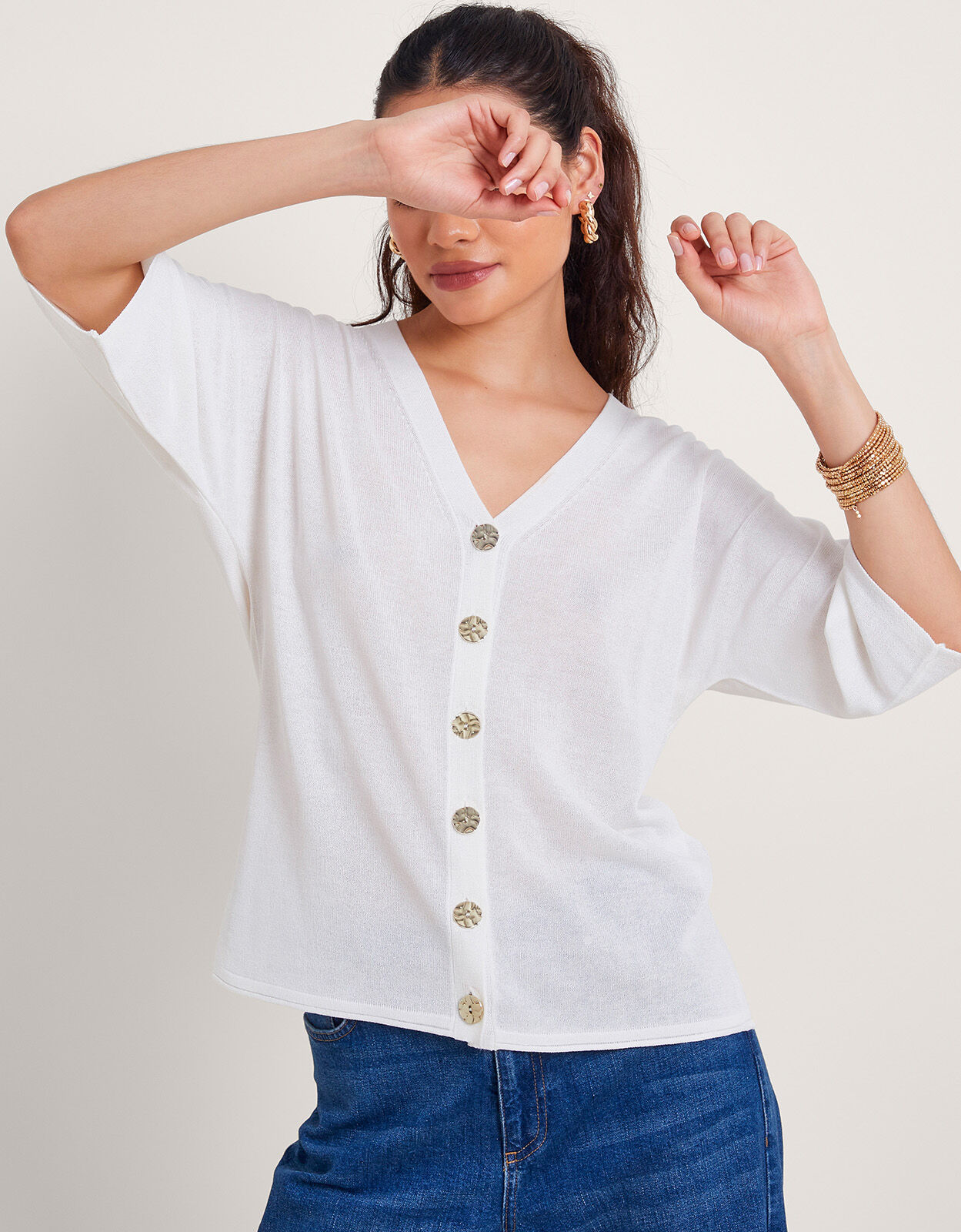 Bea Short Sleeve Cardigan Ivory