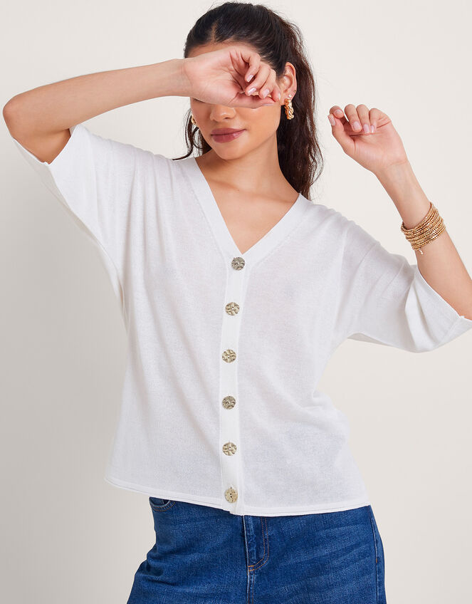 Bea Short Sleeve Cardigan, Ivory (IVORY), large