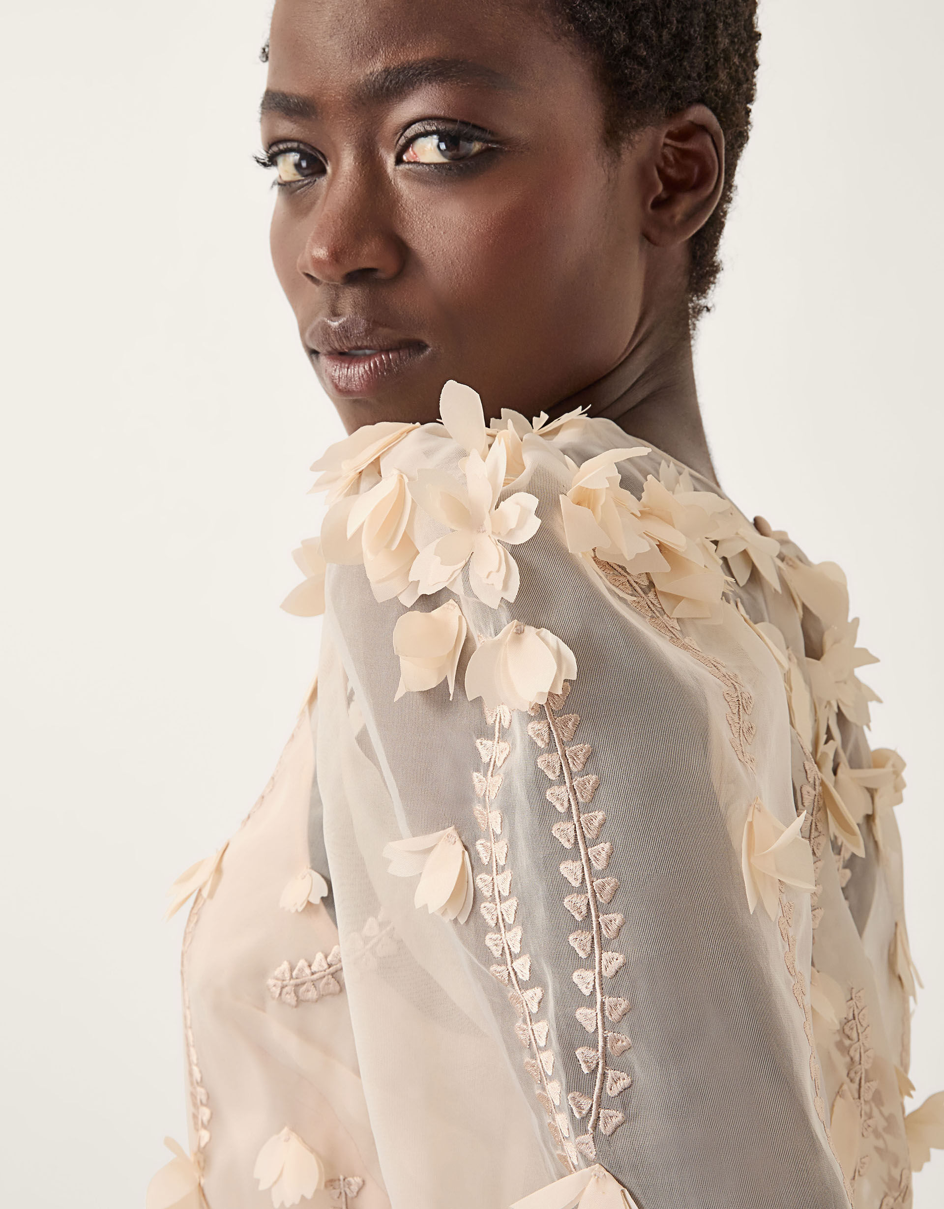 Gwen Floral Appliqué Organza Top Cream | Blouses & Shirts