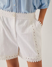 Irina High-Waisted Lace Shorts, White (WHITE), large