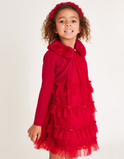Super-Soft Faux Fur Collar Cardigan, Red (RED), large