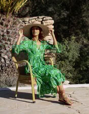 La Galeria Elefante Print Tiered Midi Dress, Green (GREEN), large