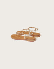 Embellished Toe Post Leather Sandals, Gold (GOLD), large
