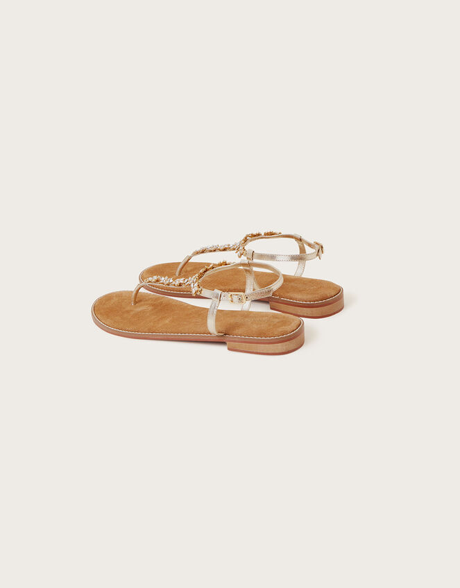 Embellished Toe Post Leather Sandals, Gold (GOLD), large