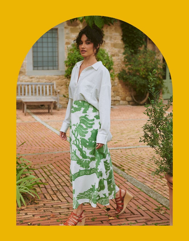 One Hundred Stars Giant Willow Print Maxi Skirt, Green (GREEN), large