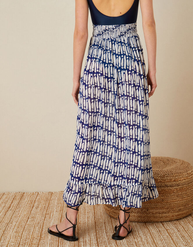 Printed Wrap Hem Skirt, Blue (NAVY), large