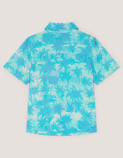 Palm Print Short Sleeve Shirt, Blue (BLUE), large
